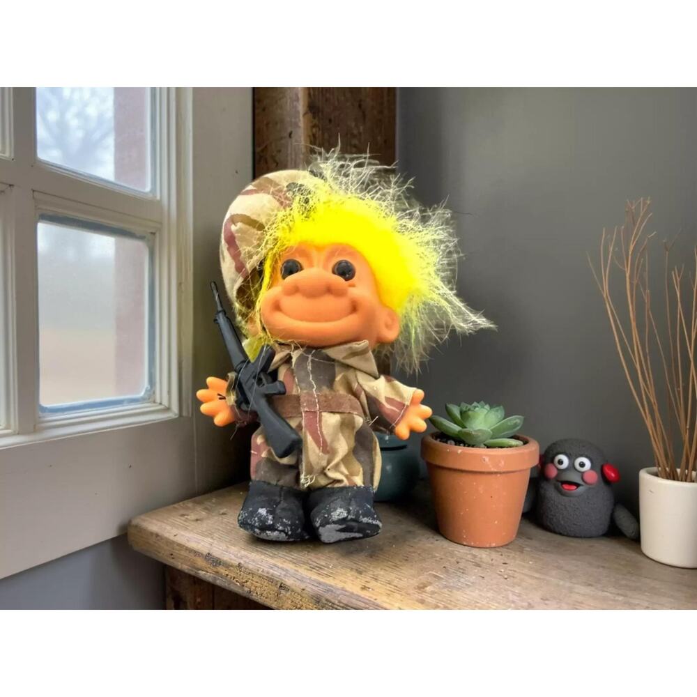 Vintage Troll Doll Soldier Camouflage Outfit Toy Weird Collectible